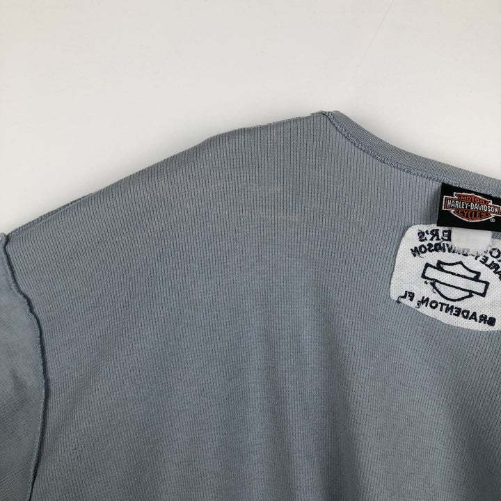 Harley-Davidson V-neck Motorcycle Thermal Long-Sleeve T-Shirt, Honeycomb Pattern, Made in USA, Men's Size XL (approx.) unclear Blue type light blue Vintage Second Hand