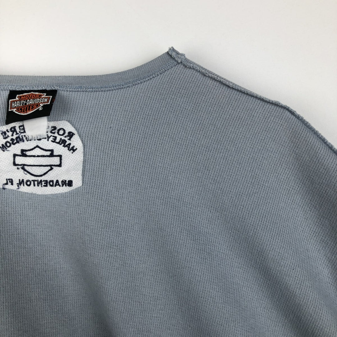 Harley-Davidson V-neck Motorcycle Thermal Long-Sleeve T-Shirt, Honeycomb Pattern, Made in USA, Men's Size XL (approx.) unclear Blue type light blue Vintage Second Hand