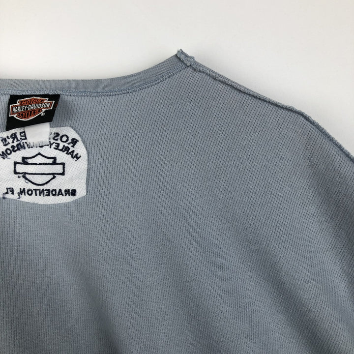 Harley-Davidson V-neck Motorcycle Thermal Long-Sleeve T-Shirt, Honeycomb Pattern, Made in USA, Men's Size XL (approx.) unclear Blue type light blue Vintage Second Hand