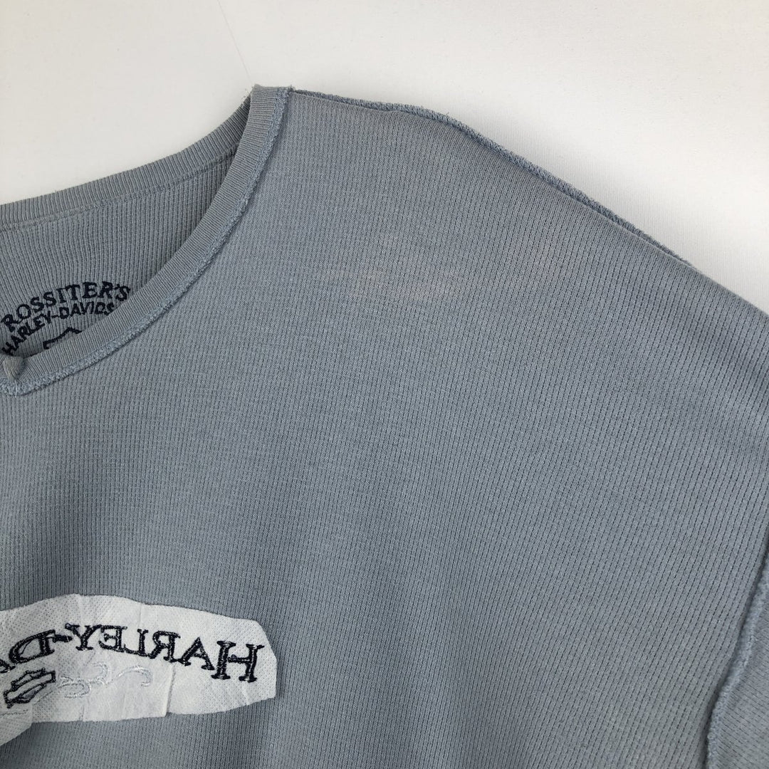 Harley-Davidson V-neck Motorcycle Thermal Long-Sleeve T-Shirt, Honeycomb Pattern, Made in USA, Men's Size XL (approx.) unclear Blue type light blue Vintage Second Hand