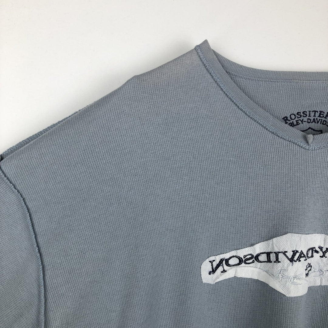 Harley-Davidson V-neck Motorcycle Thermal Long-Sleeve T-Shirt, Honeycomb Pattern, Made in USA, Men's Size XL (approx.) unclear Blue type light blue Vintage Second Hand