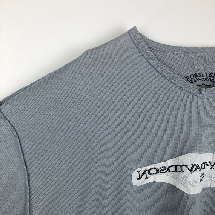 Harley-Davidson V-neck Motorcycle Thermal Long-Sleeve T-Shirt, Honeycomb Pattern, Made in USA, Men's Size XL (approx.) unclear Blue type light blue Vintage Second Hand