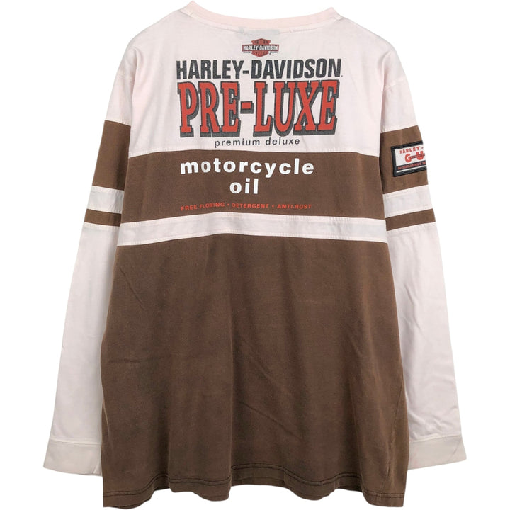 Harley-Davidson Henley neck long T-shirt, men's XL size cotton brown type Vintage Second Hand
