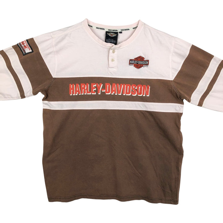 Harley-Davidson Henley neck long T-shirt, men's XL size cotton brown type Vintage Second Hand