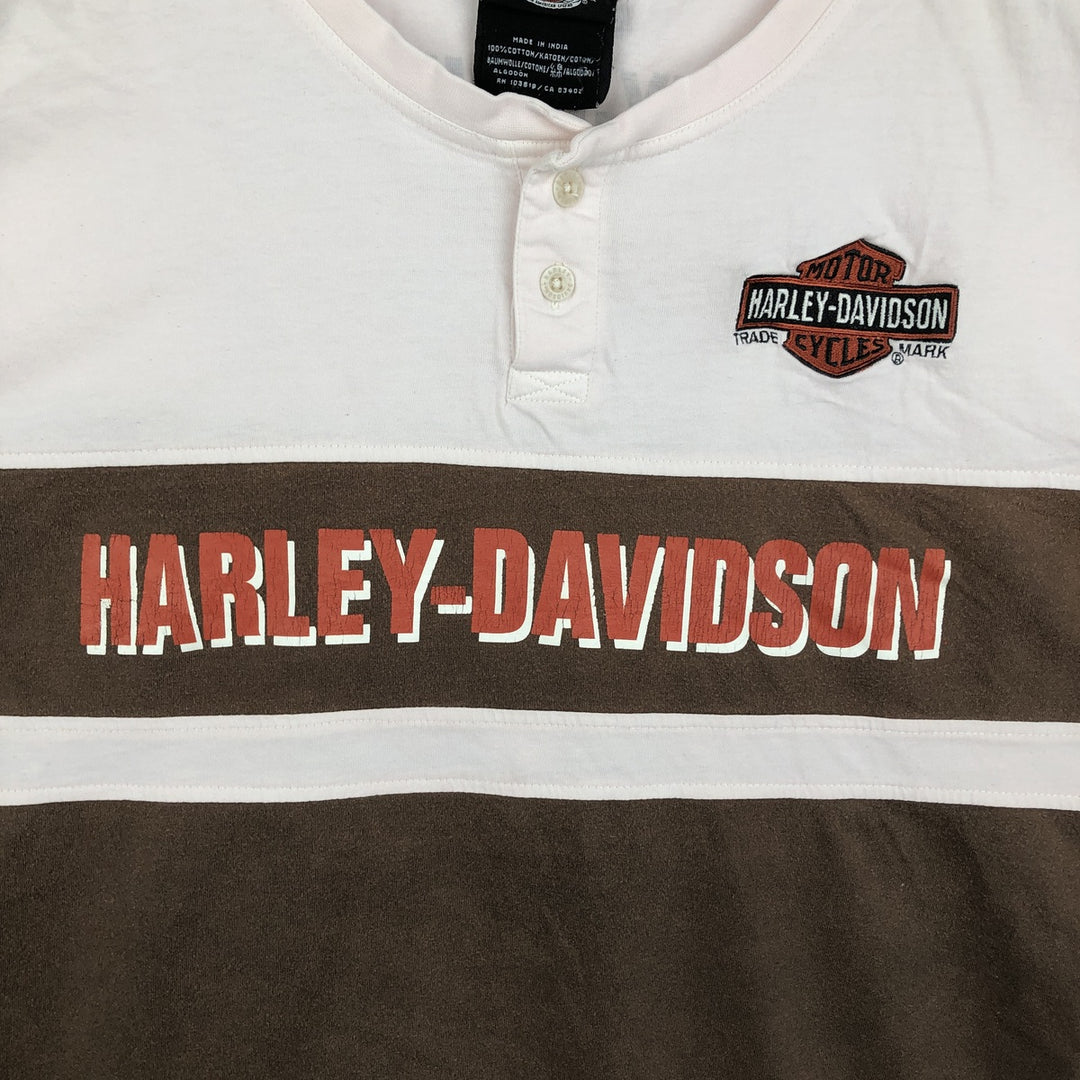Harley-Davidson Henley neck long T-shirt, men's XL size cotton brown type Vintage Second Hand