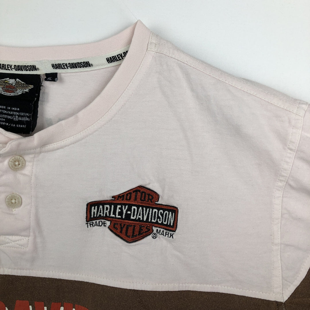 Harley-Davidson Henley neck long T-shirt, men's XL size cotton brown type Vintage Second Hand