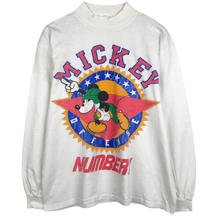 MICKEY MOUSE Mickey Mouse Mock Neck Character Print Long-Sleeve T-Shirt (Men's Size L) unclear white type Vintage Second Hand