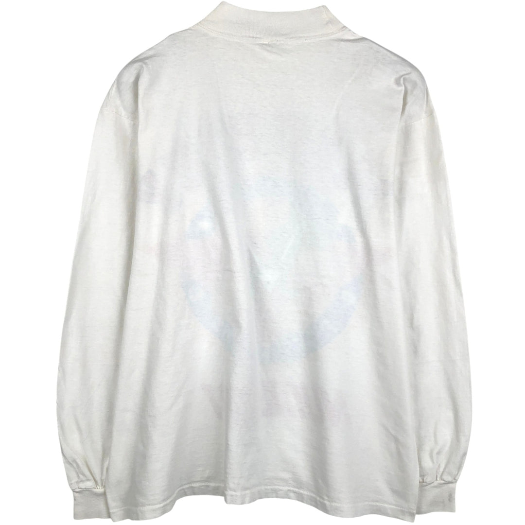 MICKEY MOUSE Mickey Mouse Mock Neck Character Print Long-Sleeve T-Shirt (Men's Size L) unclear white type Vintage Second Hand