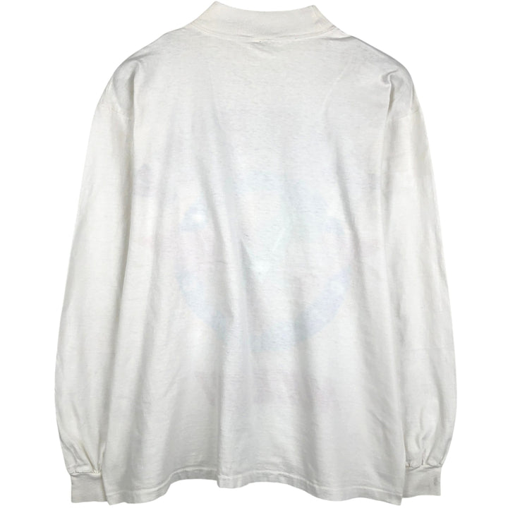 MICKEY MOUSE Mickey Mouse Mock Neck Character Print Long-Sleeve T-Shirt (Men's Size L) unclear white type Vintage Second Hand