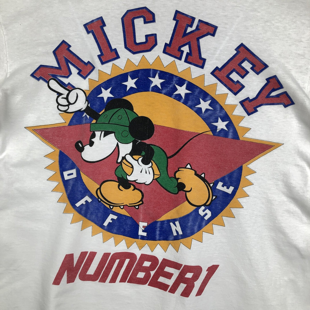 MICKEY MOUSE Mickey Mouse Mock Neck Character Print Long-Sleeve T-Shirt (Men's Size L) unclear white type Vintage Second Hand