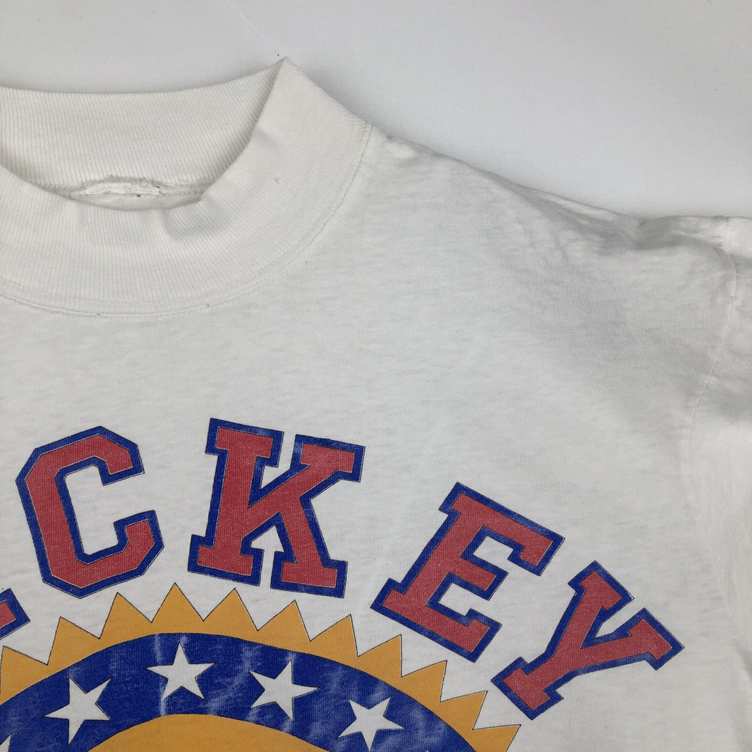 MICKEY MOUSE Mickey Mouse Mock Neck Character Print Long-Sleeve T-Shirt (Men's Size L) unclear white type Vintage Second Hand