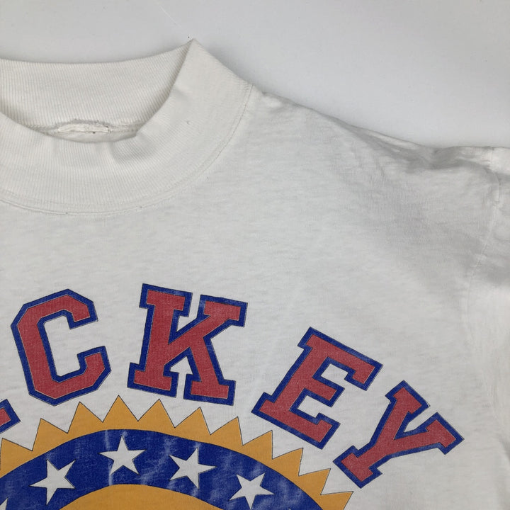 MICKEY MOUSE Mickey Mouse Mock Neck Character Print Long-Sleeve T-Shirt (Men's Size L) unclear white type Vintage Second Hand