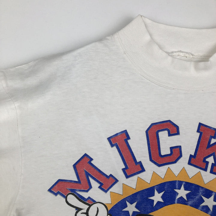 MICKEY MOUSE Mickey Mouse Mock Neck Character Print Long-Sleeve T-Shirt (Men's Size L) unclear white type Vintage Second Hand