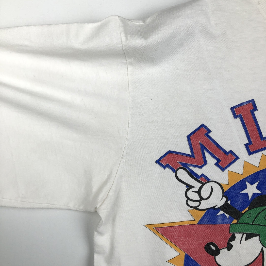 MICKEY MOUSE Mickey Mouse Mock Neck Character Print Long-Sleeve T-Shirt (Men's Size L) unclear white type Vintage Second Hand