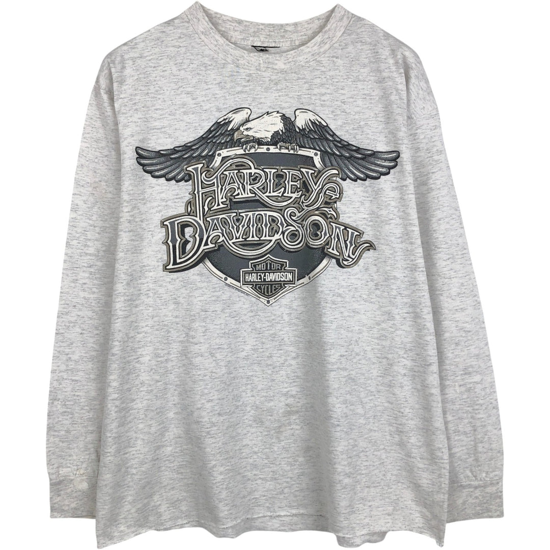 90'S Harley-Davidson Eagle Pattern Cut-Off Motorcycle Long-Sleeve T-Shirt (Men's Size L) unclear gray type Vintage Second Hand