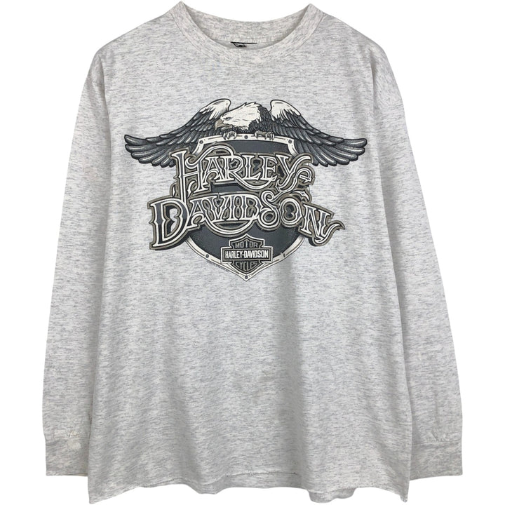 90'S Harley-Davidson Eagle Pattern Cut-Off Motorcycle Long-Sleeve T-Shirt (Men's Size L) unclear gray type Vintage Second Hand