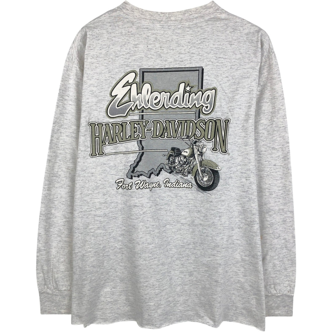 90'S Harley-Davidson Eagle Pattern Cut-Off Motorcycle Long-Sleeve T-Shirt (Men's Size L) unclear gray type Vintage Second Hand