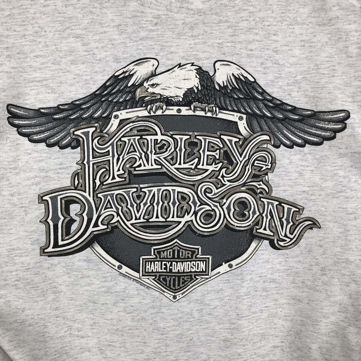 90'S Harley-Davidson Eagle Pattern Cut-Off Motorcycle Long-Sleeve T-Shirt (Men's Size L) unclear gray type Vintage Second Hand