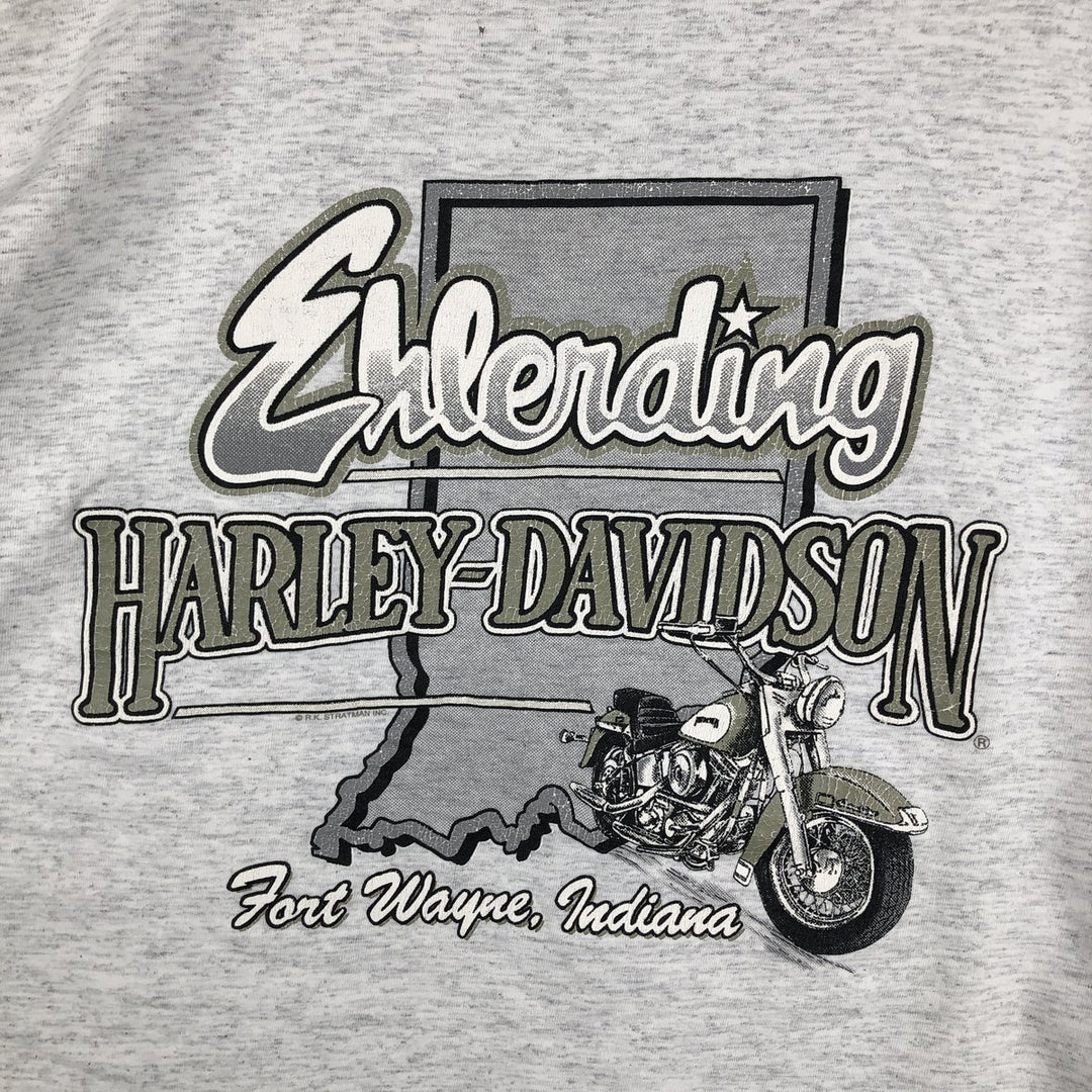 90'S Harley-Davidson Eagle Pattern Cut-Off Motorcycle Long-Sleeve T-Shirt (Men's Size L) unclear gray type Vintage Second Hand