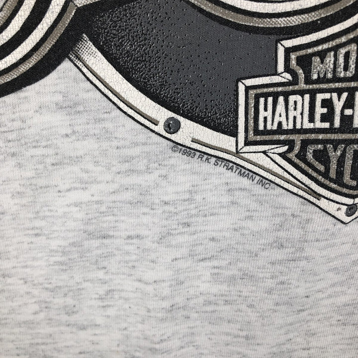90'S Harley-Davidson Eagle Pattern Cut-Off Motorcycle Long-Sleeve T-Shirt (Men's Size L) unclear gray type Vintage Second Hand