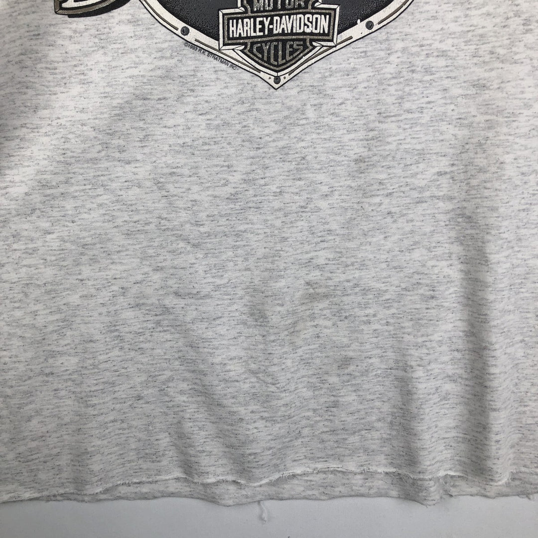 90'S Harley-Davidson Eagle Pattern Cut-Off Motorcycle Long-Sleeve T-Shirt (Men's Size L) unclear gray type Vintage Second Hand