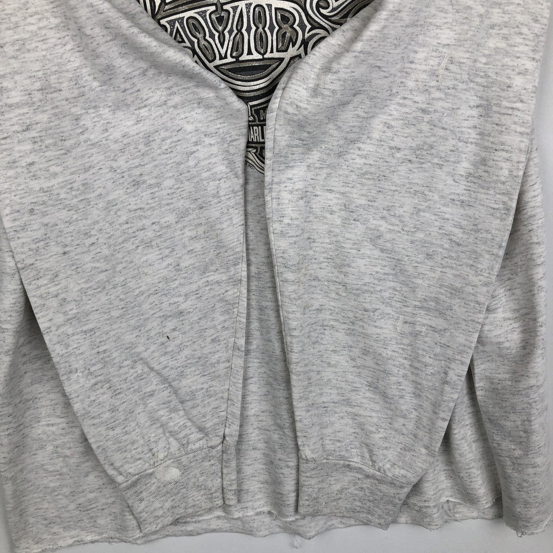90'S Harley-Davidson Eagle Pattern Cut-Off Motorcycle Long-Sleeve T-Shirt (Men's Size L) unclear gray type Vintage Second Hand