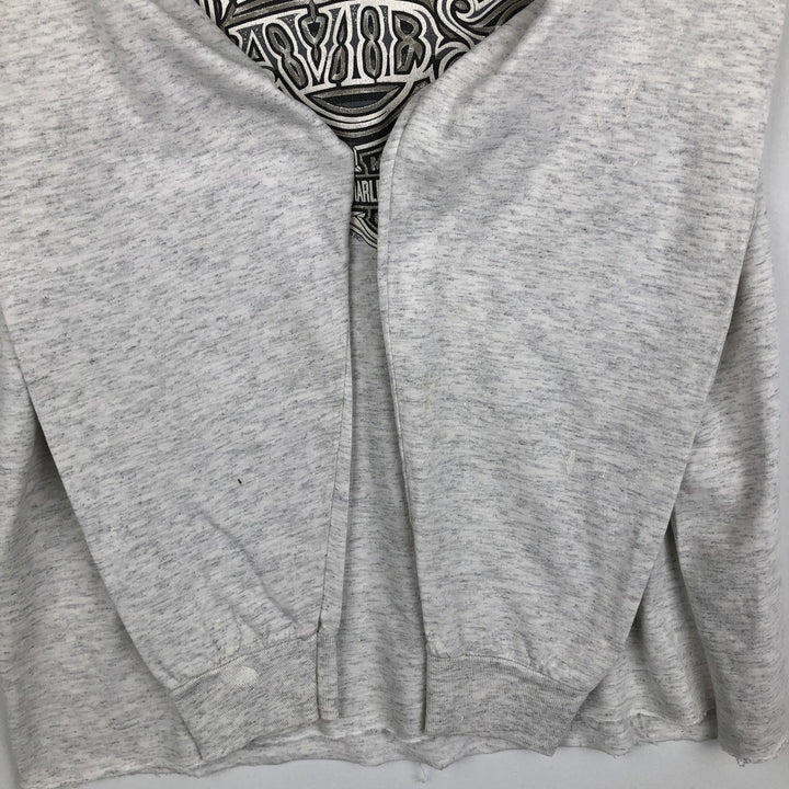 90'S Harley-Davidson Eagle Pattern Cut-Off Motorcycle Long-Sleeve T-Shirt (Men's Size L) unclear gray type Vintage Second Hand