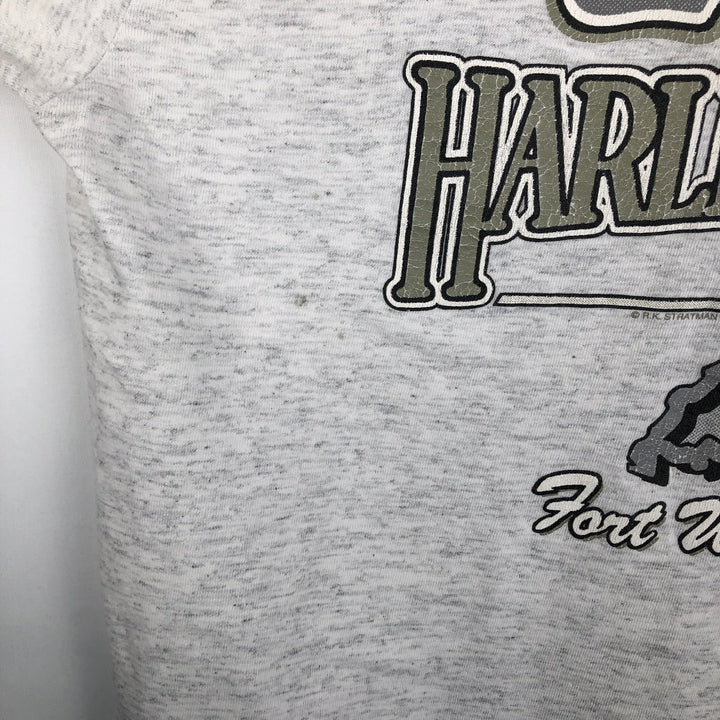 90'S Harley-Davidson Eagle Pattern Cut-Off Motorcycle Long-Sleeve T-Shirt (Men's Size L) unclear gray type Vintage Second Hand