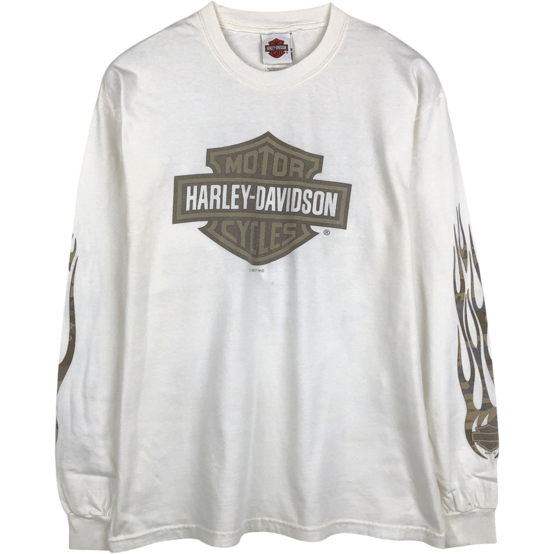 Harley-Davidson Motorcycle Long-Sleeve T-Shirt, Made in USA, Men's Size L (approx.) cotton white type Vintage Second Hand