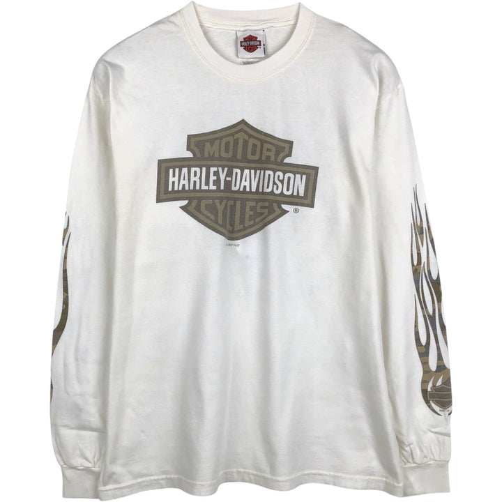 Harley-Davidson Motorcycle Long-Sleeve T-Shirt, Made in USA, Men's Size L (approx.) cotton white type Vintage Second Hand