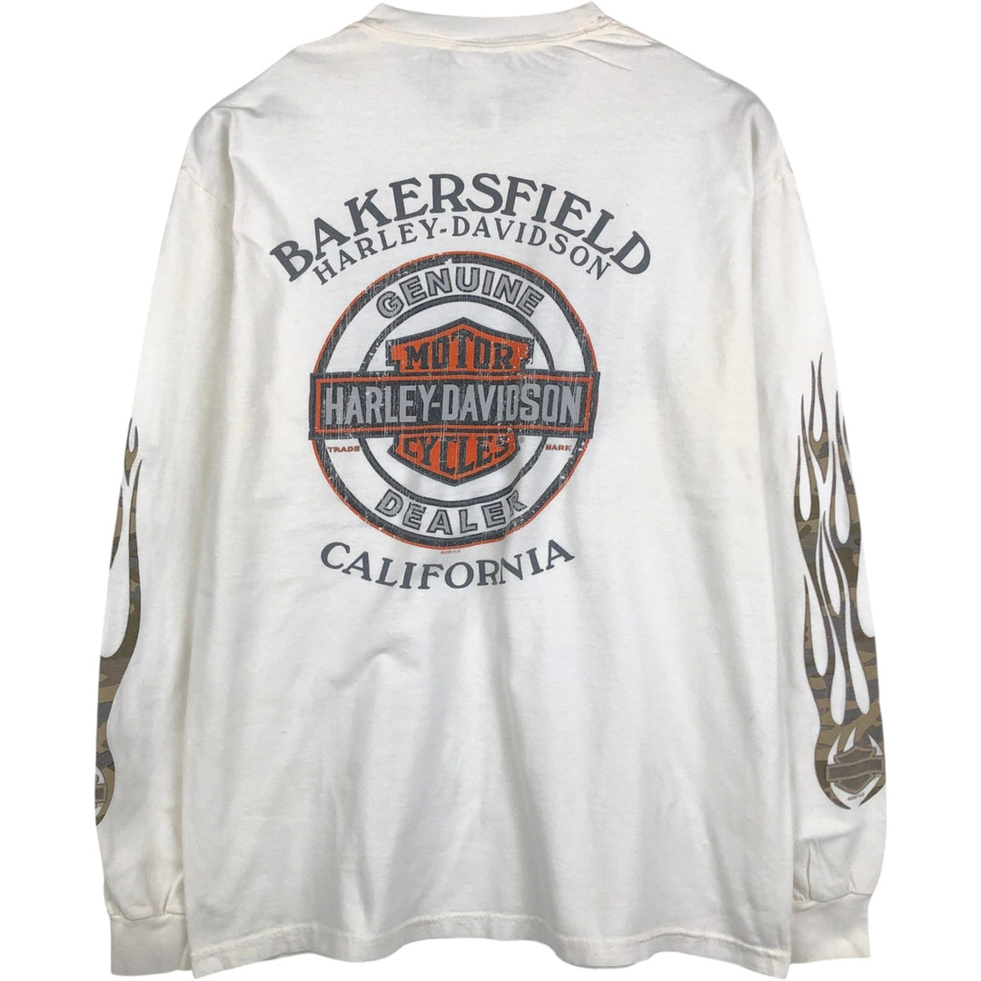 Harley-Davidson Motorcycle Long-Sleeve T-Shirt, Made in USA, Men's Size L (approx.) cotton white type Vintage Second Hand