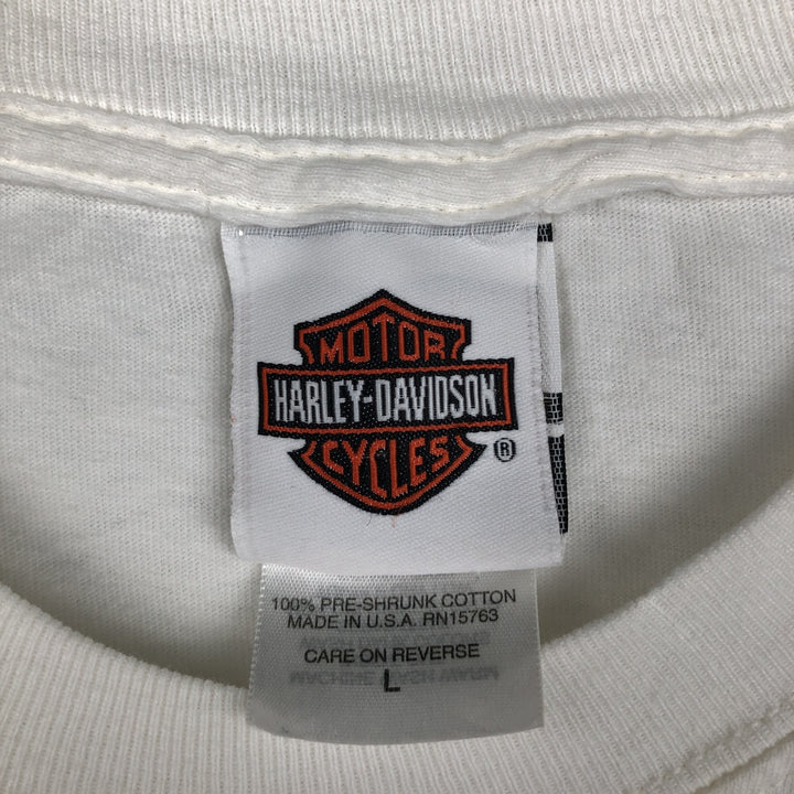 Harley-Davidson Motorcycle Long-Sleeve T-Shirt, Made in USA, Men's Size L (approx.) cotton white type Vintage Second Hand