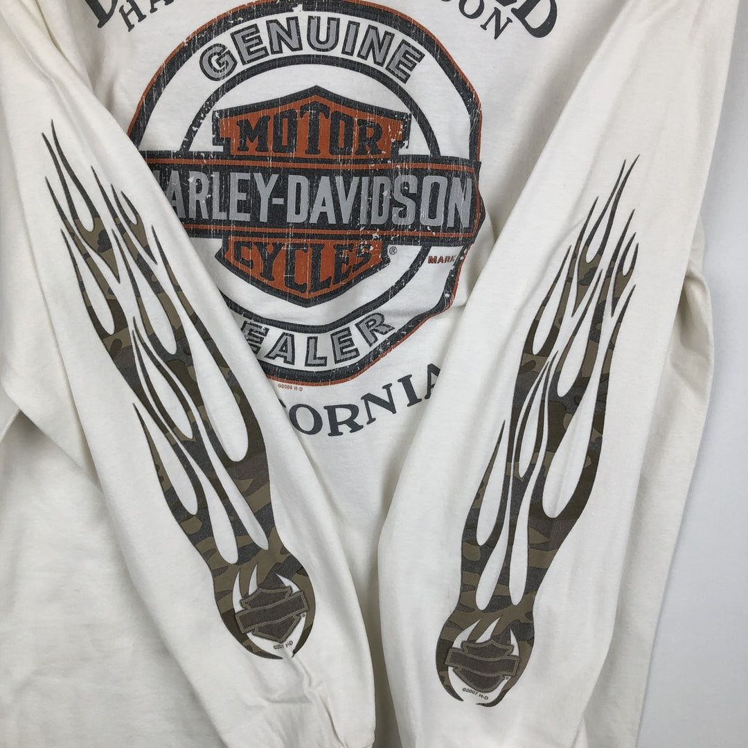 Harley-Davidson Motorcycle Long-Sleeve T-Shirt, Made in USA, Men's Size L (approx.) cotton white type Vintage Second Hand