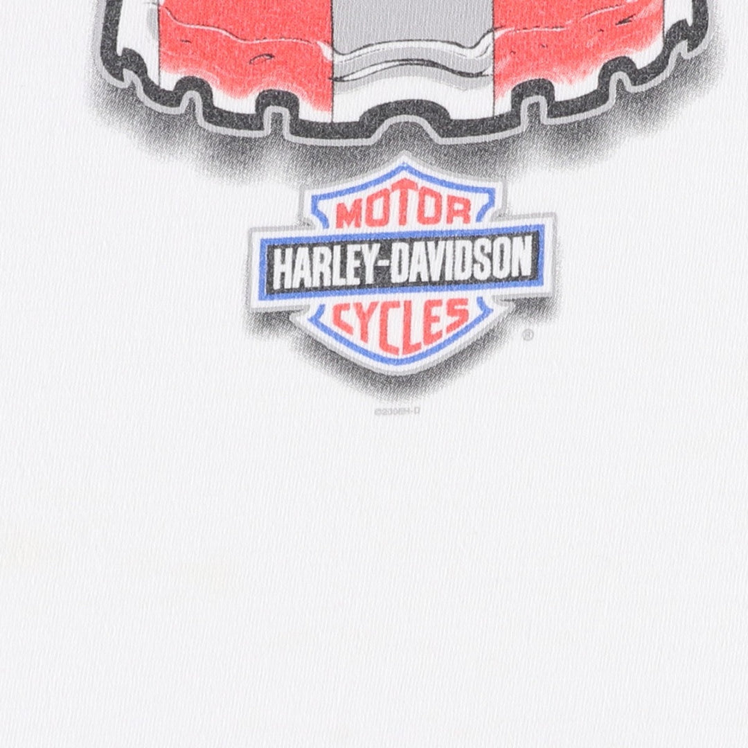 2000'S Harley-Davidson Skull Pattern American Flag Motorcycle T-Shirt, Made in USA, Men's XXL equivalent. cotton white type Vintage Second Hand
