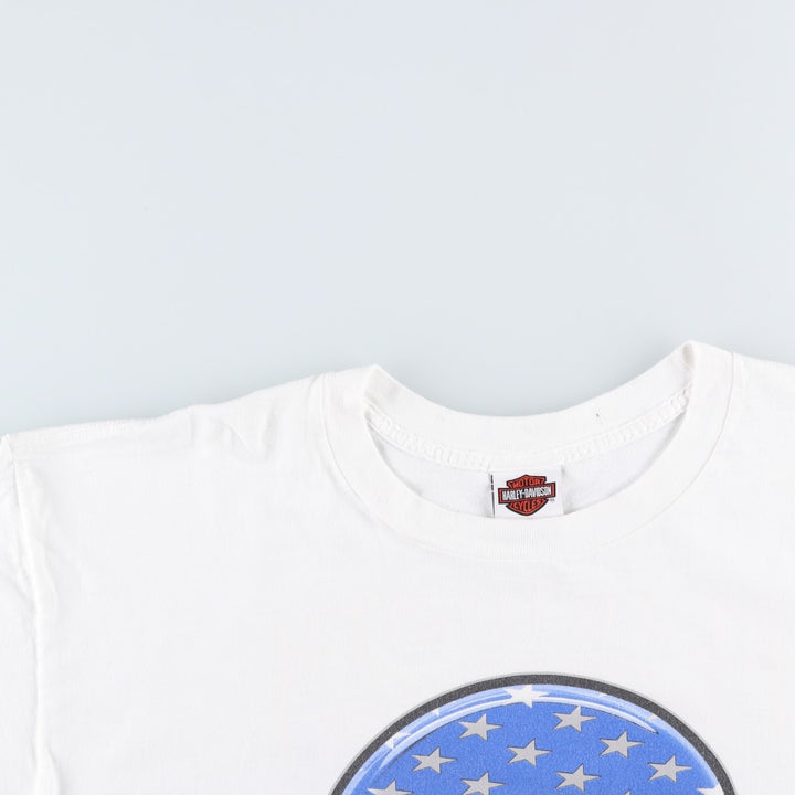 2000'S Harley-Davidson Skull Pattern American Flag Motorcycle T-Shirt, Made in USA, Men's XXL equivalent. cotton white type Vintage Second Hand