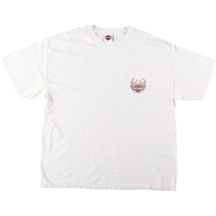 00'S Harley-Davidson Fire Pattern Motorcycle Bike T-Shirt Made in USA Men's XXL cotton white type Vintage Second Hand