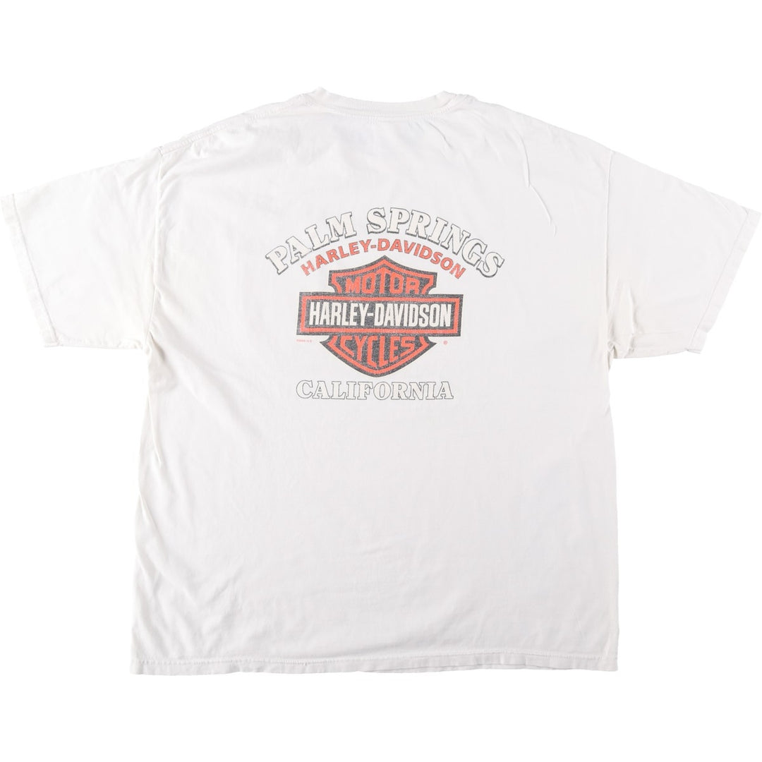 00'S Harley-Davidson Fire Pattern Motorcycle Bike T-Shirt Made in USA Men's XXL cotton white type Vintage Second Hand