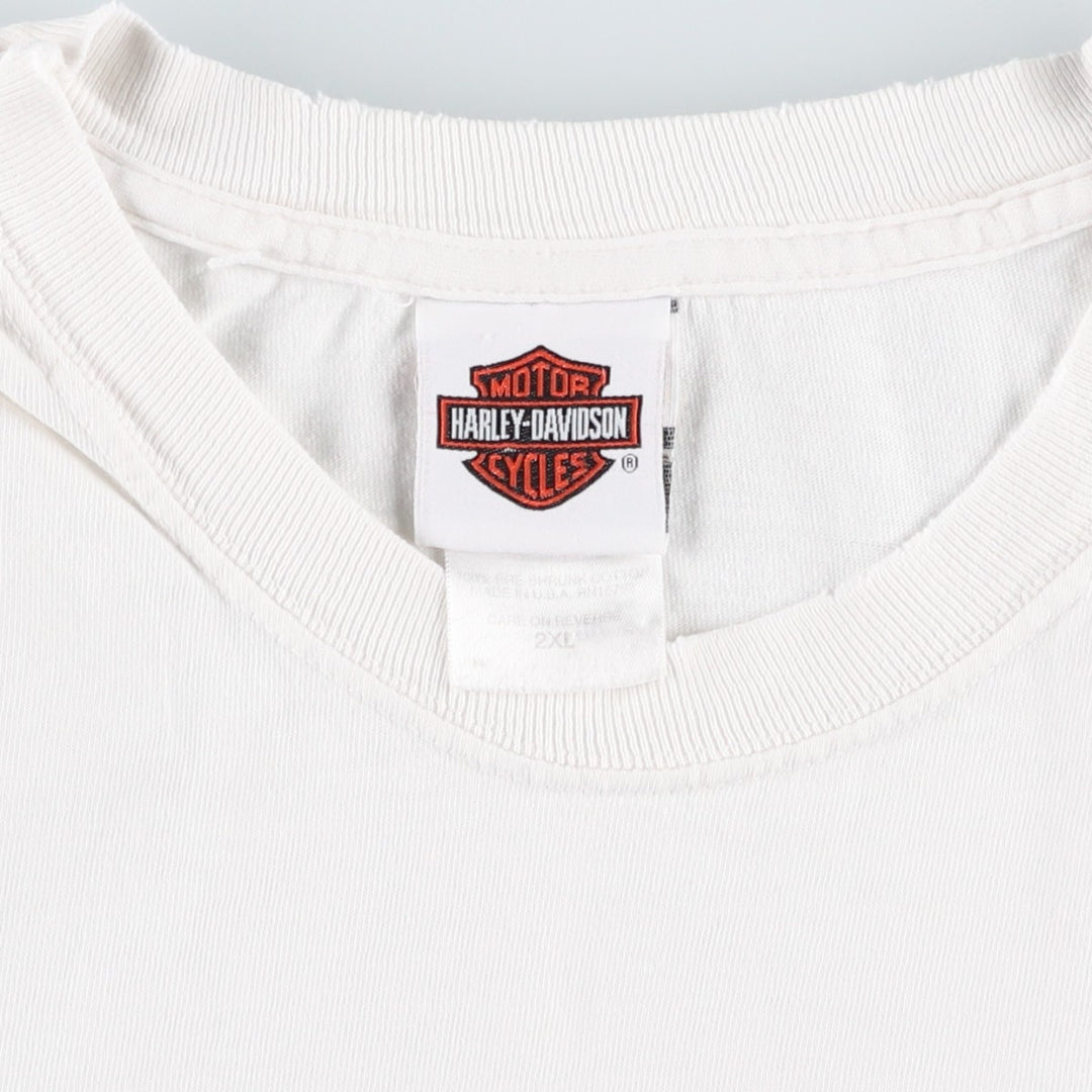 00'S Harley-Davidson Fire Pattern Motorcycle Bike T-Shirt Made in USA Men's XXL cotton white type Vintage Second Hand