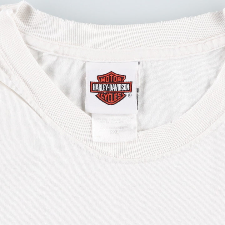 00'S Harley-Davidson Fire Pattern Motorcycle Bike T-Shirt Made in USA Men's XXL cotton white type Vintage Second Hand