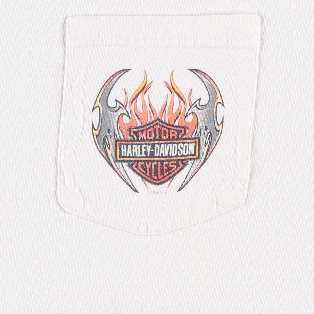 00'S Harley-Davidson Fire Pattern Motorcycle Bike T-Shirt Made in USA Men's XXL cotton white type Vintage Second Hand