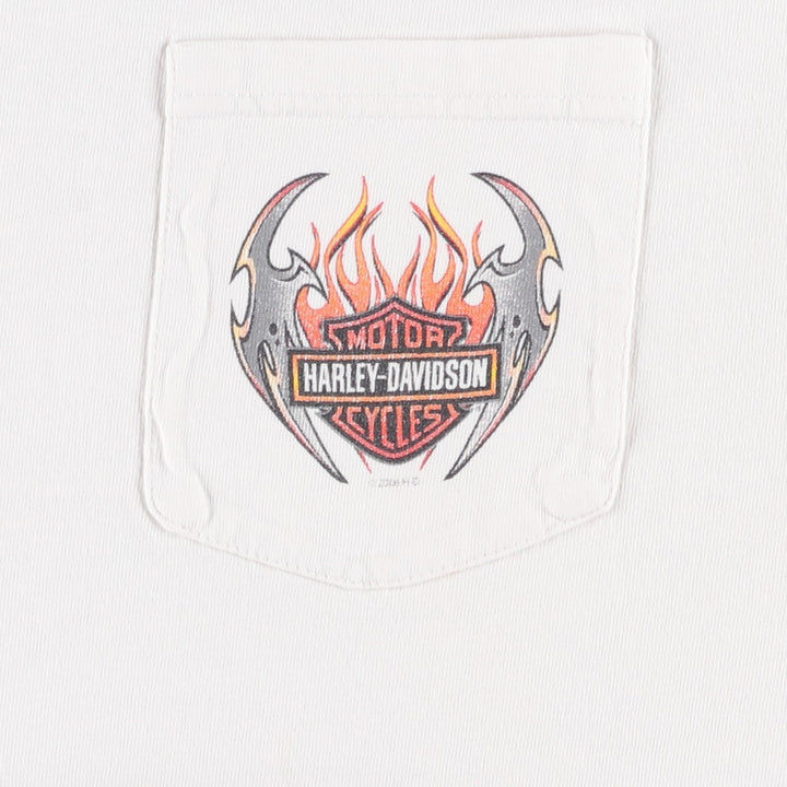00'S Harley-Davidson Fire Pattern Motorcycle Bike T-Shirt Made in USA Men's XXL cotton white type Vintage Second Hand