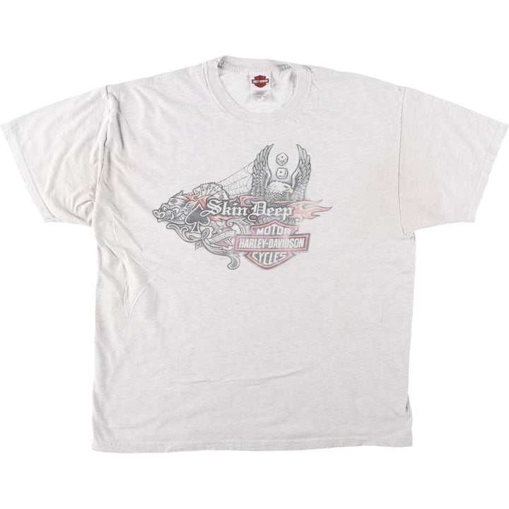 00'S Harley Davidson Eagle Pattern Fire Pattern Motorcycle Bike T-shirt Made in USA Men's XL cotton gray type Vintage Second Hand
