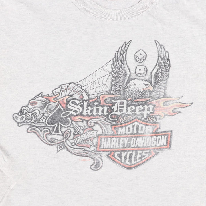 00'S Harley Davidson Eagle Pattern Fire Pattern Motorcycle Bike T-shirt Made in USA Men's XL cotton gray type Vintage Second Hand