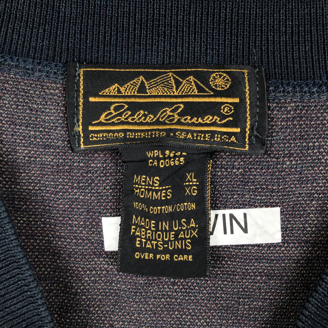 90'S Eddie Bauer Black Tag Check Pattern Henley Neck Long-Sleeve T-Shirt, Made in USA, Men's XL Equivalent, Vintage cotton Purple type red-purple Vintage Second Hand