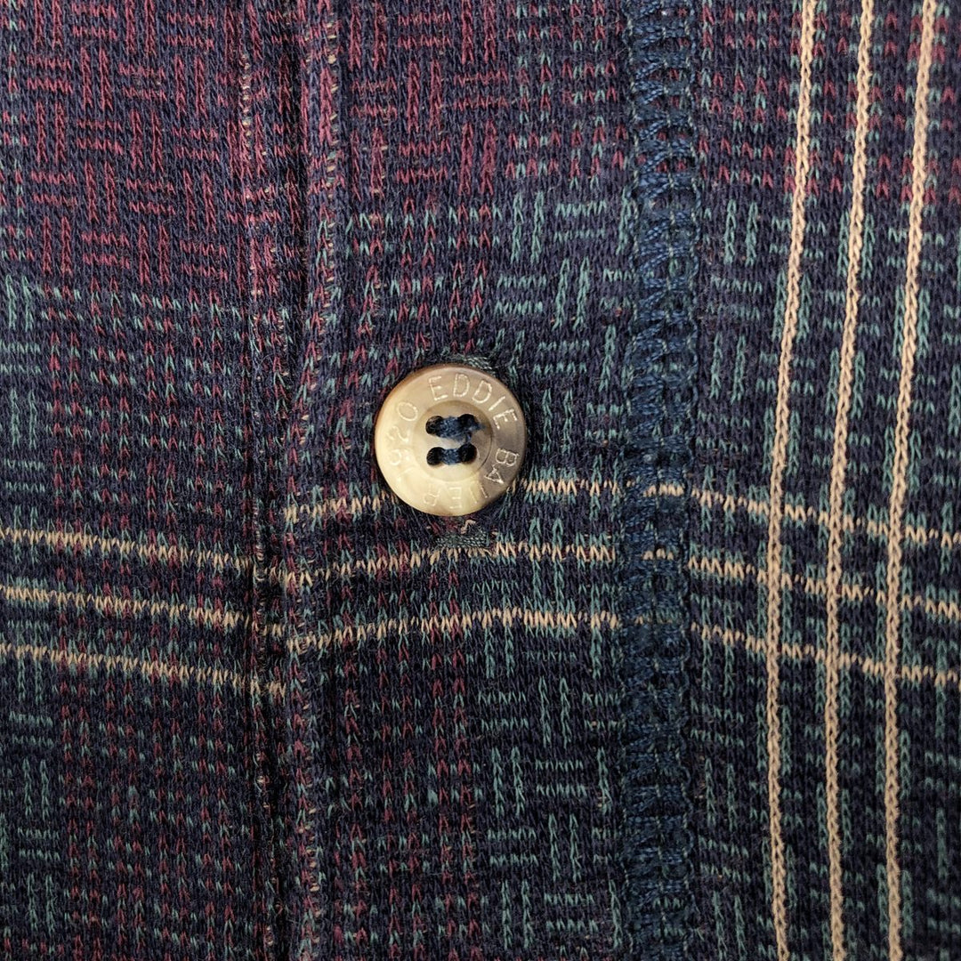 90'S Eddie Bauer Black Tag Check Pattern Henley Neck Long-Sleeve T-Shirt, Made in USA, Men's XL Equivalent, Vintage cotton Purple type red-purple Vintage Second Hand