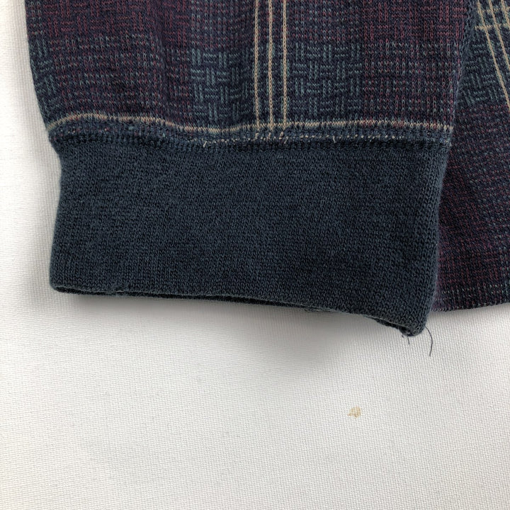 90'S Eddie Bauer Black Tag Check Pattern Henley Neck Long-Sleeve T-Shirt, Made in USA, Men's XL Equivalent, Vintage cotton Purple type red-purple Vintage Second Hand