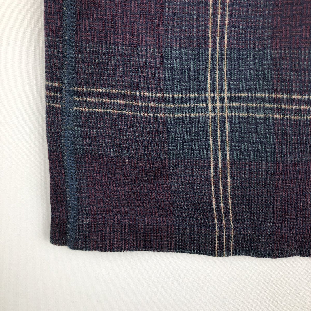 90'S Eddie Bauer Black Tag Check Pattern Henley Neck Long-Sleeve T-Shirt, Made in USA, Men's XL Equivalent, Vintage cotton Purple type red-purple Vintage Second Hand