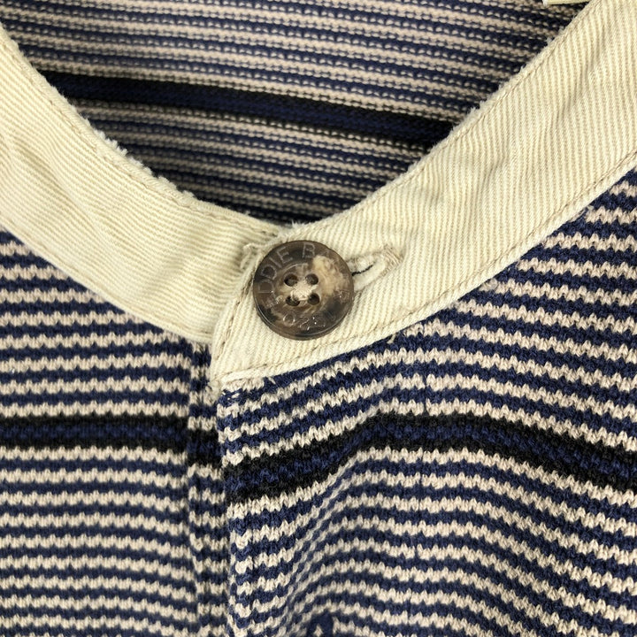 1990'S Eddie Bauer striped pattern henley neck long-sleeved T-shirt, men's size L equivalent, vintage. cotton navy blue type Vintage Second Hand