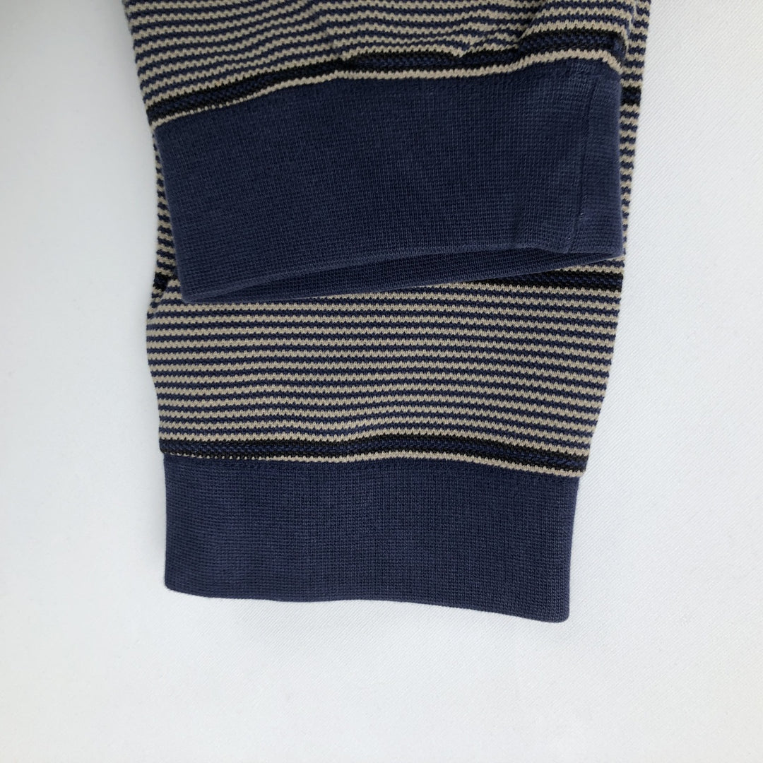 1990'S Eddie Bauer striped pattern henley neck long-sleeved T-shirt, men's size L equivalent, vintage. cotton navy blue type Vintage Second Hand