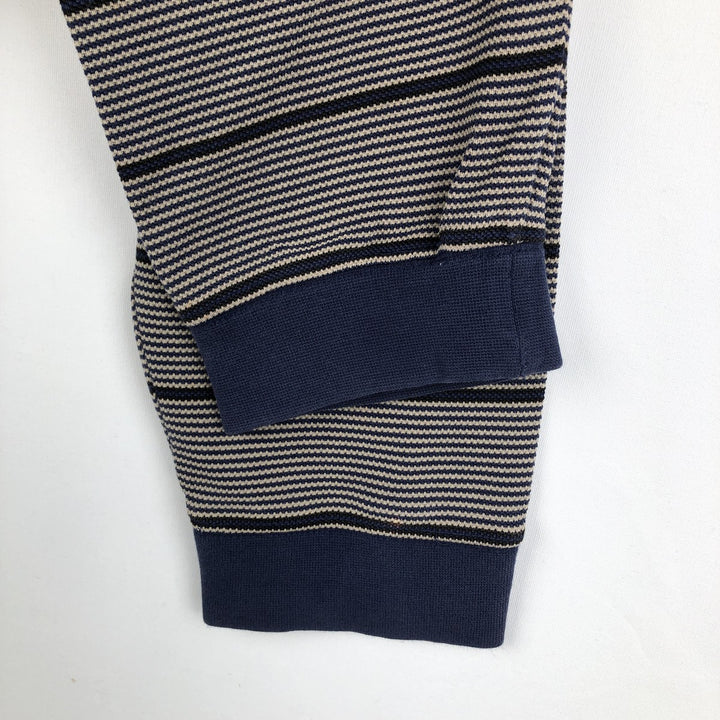 1990'S Eddie Bauer striped pattern henley neck long-sleeved T-shirt, men's size L equivalent, vintage. cotton navy blue type Vintage Second Hand